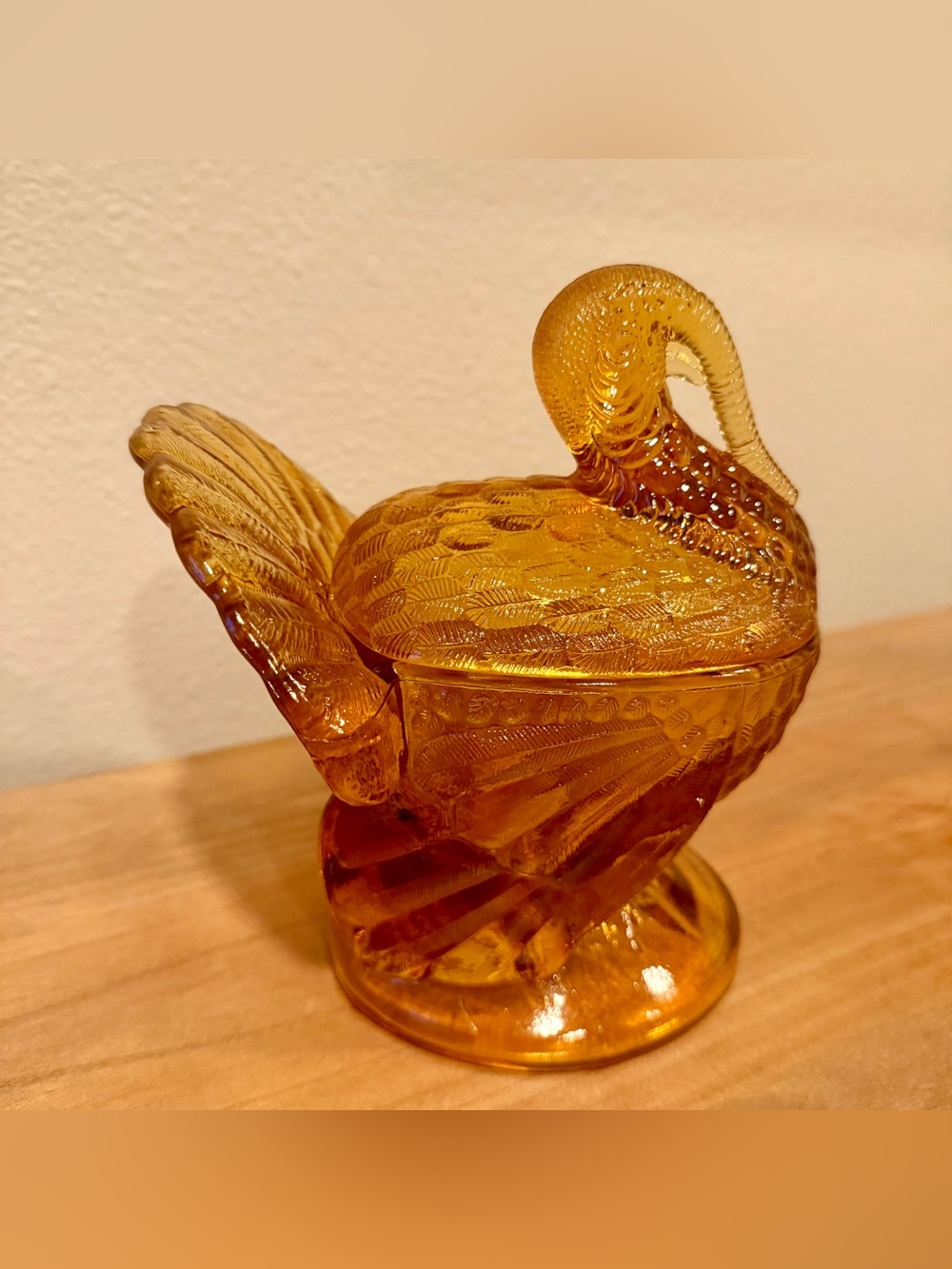 Vintage L.E. Smith Amber Glass Tom Turkey Covered Candy Dish